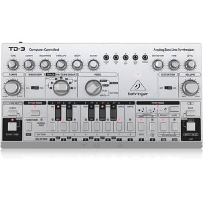 Behringer TD-3 Analog Bass Line Synthesizer with VCO/VCF, 16-Step Sequencer/16-Voice Poly Chain, Distortion Effects, Silver