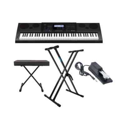 Casio WK-6600 76-Key Workstation Keyboard with Sequencer and Mixer with Double X Keyboard Stand, X-Style Keyboard Bench and Sustain Pedal (Black) Bundle