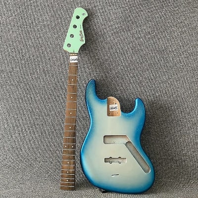 Harley Benton Blue 4 String Jazz Bass Style Body with Maple Neck for sale