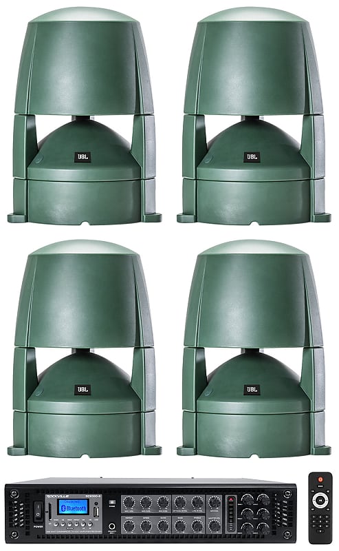 (4) JBL CONTROL 88M 8&quot; Commercial 70v Outdoor Landscape Speakers + Amplifier  			
