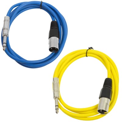 2 Pack of 1/4 Inch to XLR Male Patch Cables 6 Foot Extension Cords Jumper - Blue and Yellow image 1