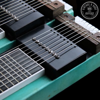 c.1970s Vintage Double-Neck, Non-Pedal Double Eight 8 Lap Steel Hawaiian Slide Electric Guitar, Turquoise |  Unbranded; v. similar to Emmons, Sho-Bud / Possibly One-of-a-Kind or Prototype image 4