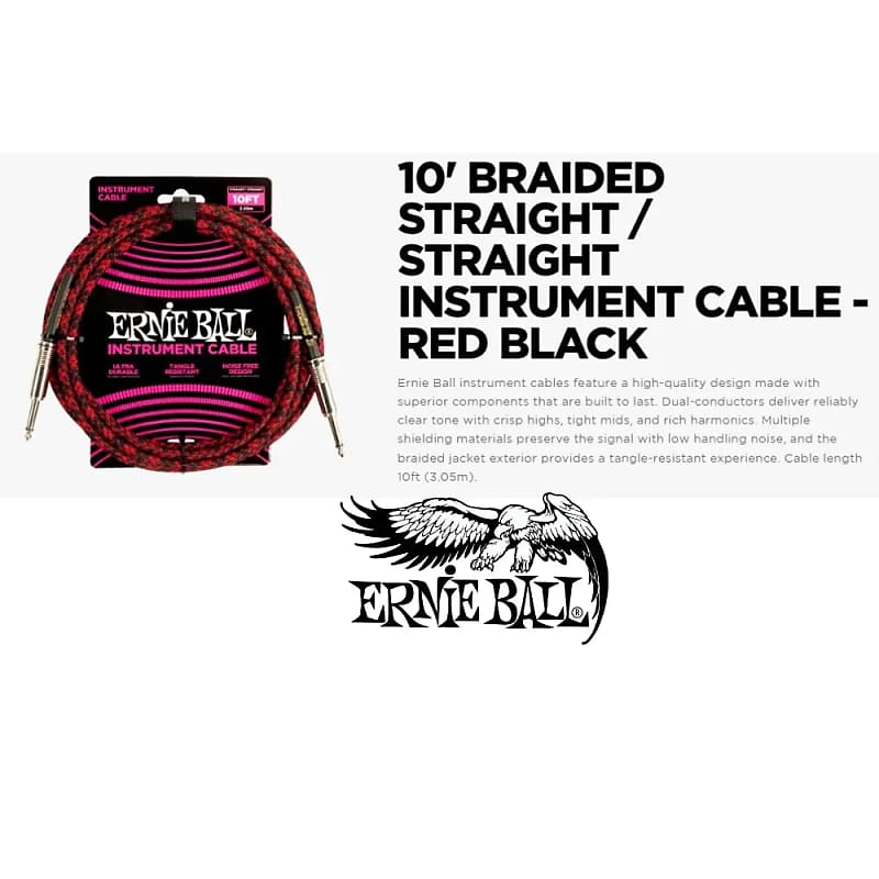 3 PACK Ernie Ball 10' Braided Instrument Guitar Cable | Reverb