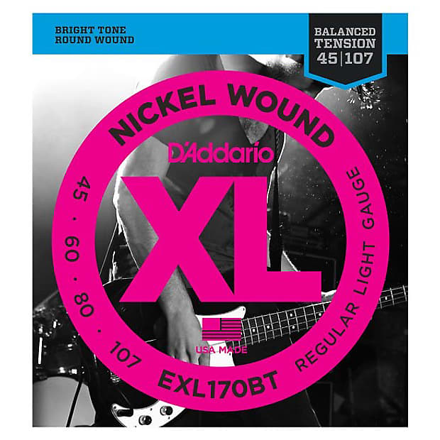 D'Addario EXLBT Balanced Tension Nickel Wound Electric Bass Strings, 45-107, EXL170BT, Regular Light image 1