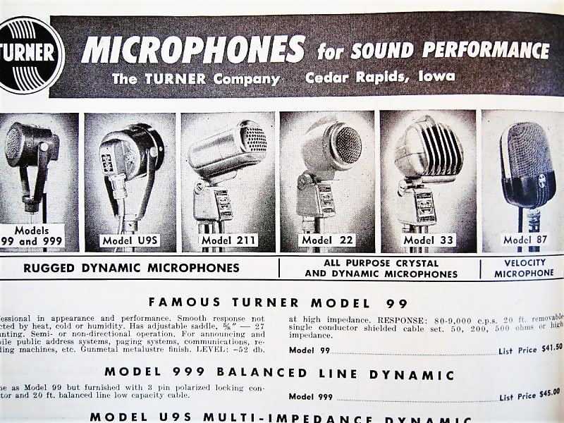Vintage 1950's Turner 22D dynamic microphone Hi Z harp mic w