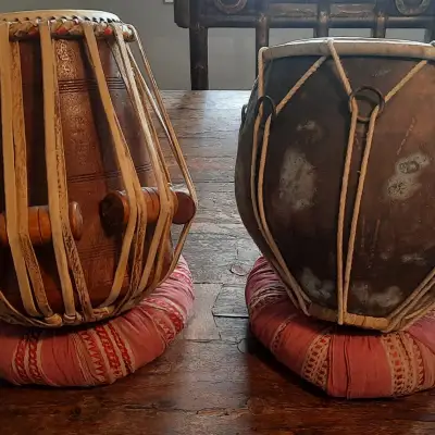 Professional Indian Tabla Drums 1950s Teak and Copper image 9
