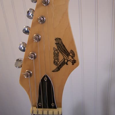 S101 Eagle,  Double Cutaway HSS Electric Guitar, Transparent Blue finish, single binding. image 6