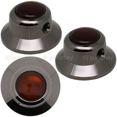 NEW (3) Q-Parts UFO Guitar Knobs KBU-0760 Acrylic Brown Pearl on Top COSMO BLACK for sale