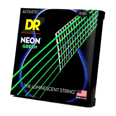 DR Strings Hi-Def Neon Green Colored Acoustic Guitar Strings: Custom Light 11-50 image 3