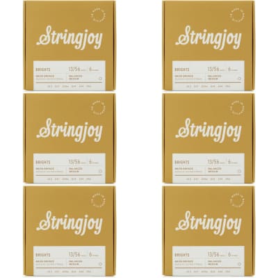 Stringjoy Brights 80/20 Bronze Acoustic Guitar Strings - Medium Gauge (6-Pack) for sale