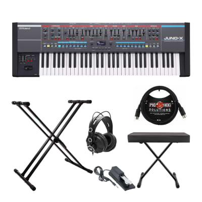 Roland Juno-X Programmable Polyphonic Keyboard Synthesizer with Stand, Bench, Headphones, Sustain Pedal, and MIDI Cables (6 Items)