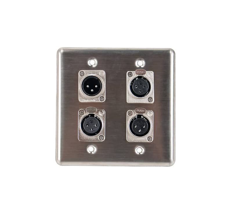 OSP Q-4-3XF1XM Stainless Steel Quad Wall Plate w/ 3 XLR Female and 1 XLR Male Connectors image 1