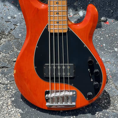 Ernie Ball Music Man Stingray 5-String Bass 2000 - pretty see-thru Amber w/a Matching Headstock simply beat sweet !! for sale