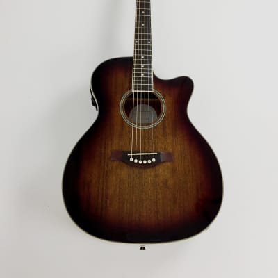 Haze F561TBCEQ 40" OM Shape Acoustic Guitar, Gloss All Mahogany, EQ, Cutaway + Free Gig Bag image 1