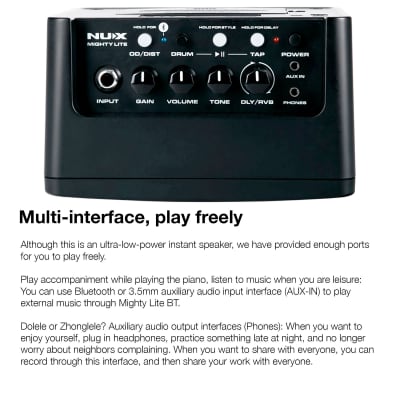 NUX Mighty Lite BT Desktop Bluetooth Guitar Amp w/ B-2 Black 2.4 GHz Digital WL Instrument System image 3