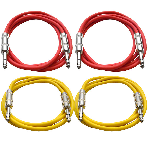 Seismic Audio SATRX-2-2RED2YELLOW 1/4" TRS Patch Cables - 2' (4-Pack) image 1