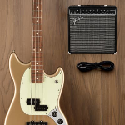 Fender Player Mustang Bass PJ 4-String Guitar with Alder Body, Gloss Finish, 19 Frets and Maple C-Shaped Neck  (Pau Ferro Fingerboard, Firemist Gold) image 8