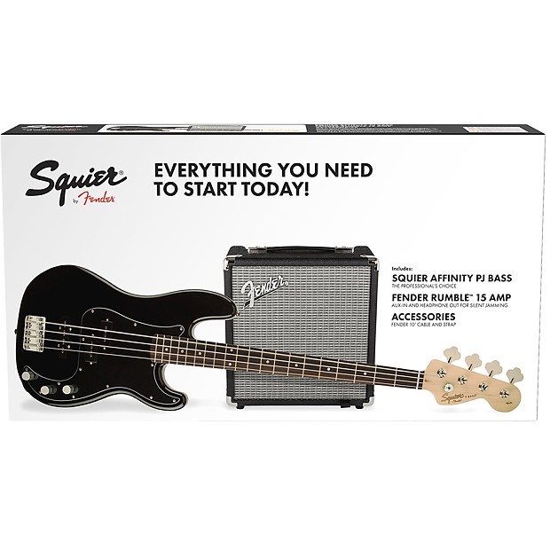 Squier affinity pj bass pack with fender rumble 15g amp black on sale