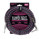 Ernie Ball 25' Braided Straight-Angle Instrument Cable, Black/Red/Blue/White