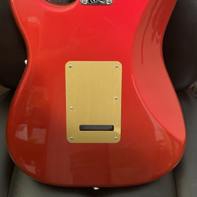 Fender Stratocaster Deluxe HSS Candy Apple Red Strat 70's Large Headstock MIM Electric Guitar Gold Anodized Pickguard image 3