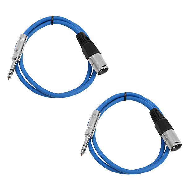 Seismic Audio SATRXL-M2-BLUEBLUE 1/4" TRS Male to XLR Male Patch Cables - 2' (2-Pack) image 1