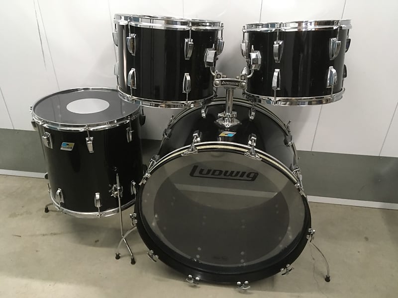 1977 Ludwig Black Vistalite Drum Kit w Supraphonic Snare Drum Reverb