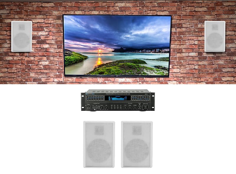 Technical Pro RX113 Home Theater Amplifier Receiver+4) 5.25&quot; White Wall Speakers  			