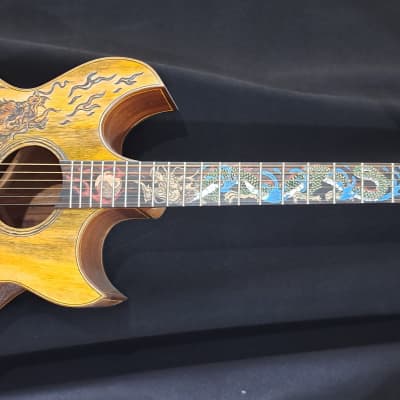 Blueberry NEW IN STOCK Handmade Acoustic Guitar Double Cutaway Dragon with Mango Wood for sale