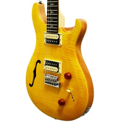 PRS SE Custom 22 Semi-Hollow Body Electric Guitar in Santana Yellow image 3