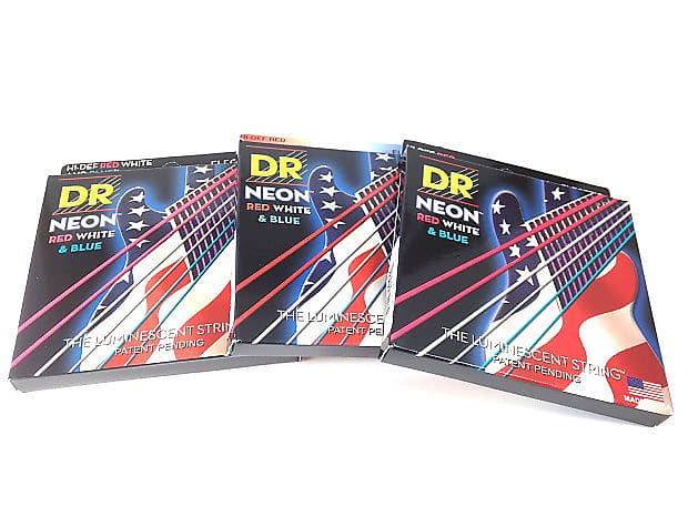 DR Strings Guitar Strings 3 Pack Electric Neon Red White Blue 11 50 Heavy