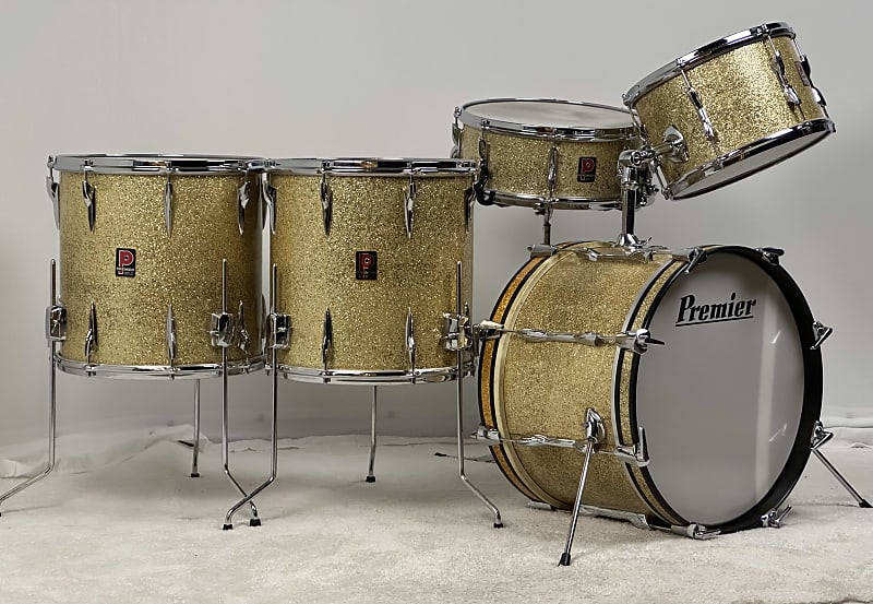 Premier 18/12/14/14/5x14" 1960's VIDEO Vintage "C58" Gold Sparkle Drum Set - Owned by Charlie Persip image 1