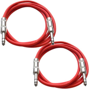 Seismic Audio SATRX-2-REDRED 1/4" TRS Patch Cables - 2' (2-Pack)