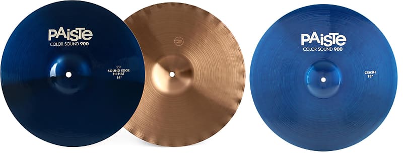 Paiste 14 inch Color Sound 900 Blue Sound Edge Hi-hat Cymbals  Bundle with Paiste 18 inch Color Sound 900 Blue Crash Cymbal image 1