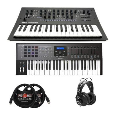 Korg Minilogue XD Polyphonic Analog Synthesizer Bundle with 49-Key MIDI Keyboard Controller, Studio Monitor Headphones and MIDI Cables (5 Items)