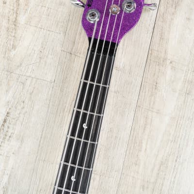 Ernie Ball Music Man Bongo 5 HH 5-String Bass, Fuscia Sparkle, Matching Headstock image 8
