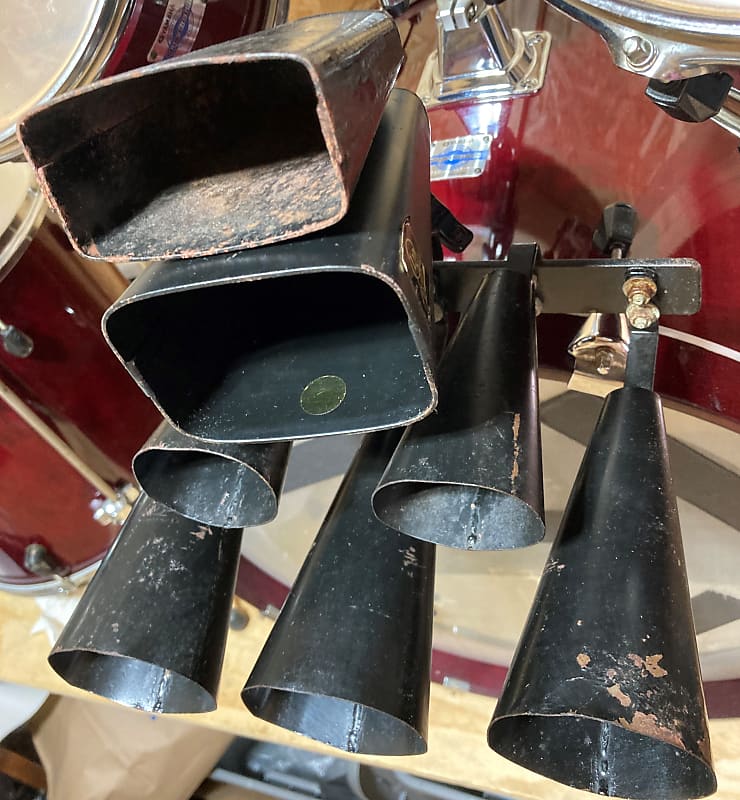 Two Cowbells Cowbell Bass Drum Mount Percussion Bell Group w Reverb