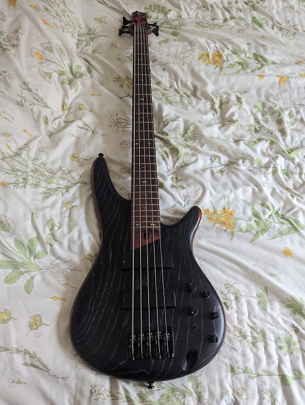 Ibanez SR675-SKF Soundgear Ash/Mahogany Active 5-String Bass Silver Wave  Black Flat