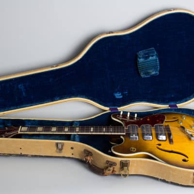 Harmony  H-75 Thinline Hollow Body Electric Guitar (1960), ser. #467H75, original two-tone hard shell case. image 10