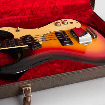 Mosrite  Ventures Solid Body Electric Bass Guitar (1966), ser. #6620, original brown tolex hard shell case. image 12