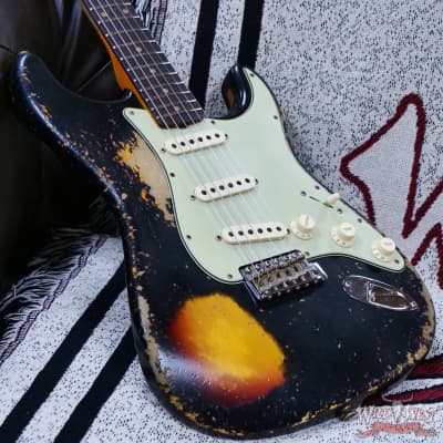 Fender Custom Shop 1959 Stratocaster Dark AAA Rosewood Board Super Heavy Relic Black over 3 Tone Sunburst 7.35 LBS image 8