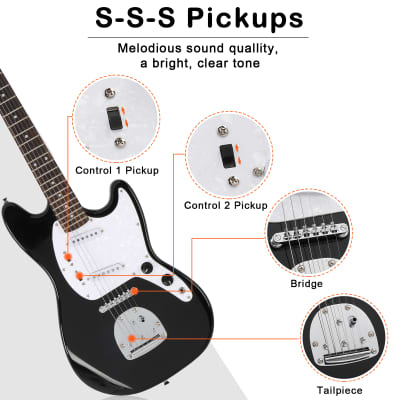 Glarry Full Size 6 String S-S Pickup GMF Electric Guitar with Bag Strap Connector Wrench Tool 2020s - Black image 2