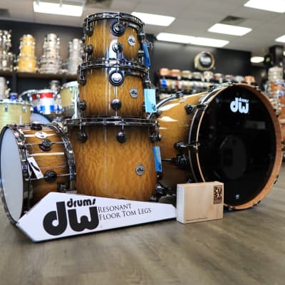 DW Collector's Series Exotic Cherry/ Mahogany 5-PC Shell Pack 10/12/16/22/14Sn (Inca Gold to Candy Black Burst over Quilted Moabi w/ Black Nickel Hardware) image 3