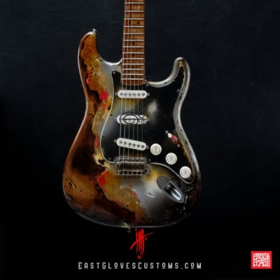 Fender Stratocaster Metallic Silver Gray/Gold Leaf Heavy Aged Relic by East Gloves Customs image 14