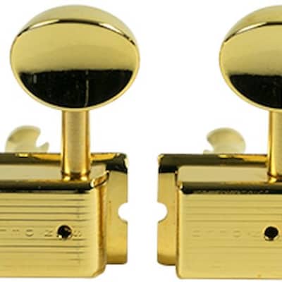Kluson 6 In Line Left Hand Deluxe Series Tuning Machines - Single Line - SafeTi Post - Gold With Ova