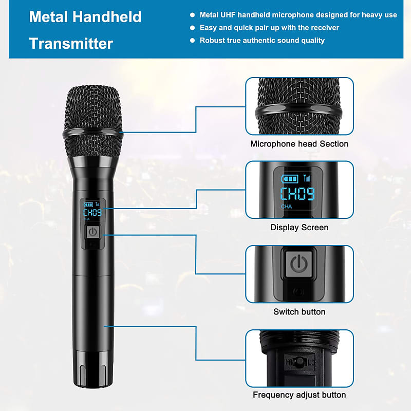 Caymuller Microfono Wireless UHF Professionale, Microfono Karaoke