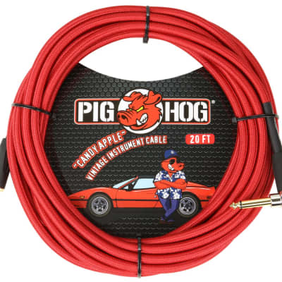 2 Pack Pig Hog 20ft 1/4 Candy Apple Red Guitar Ins Cable Cord Right-Angle PCH20CAR image 2
