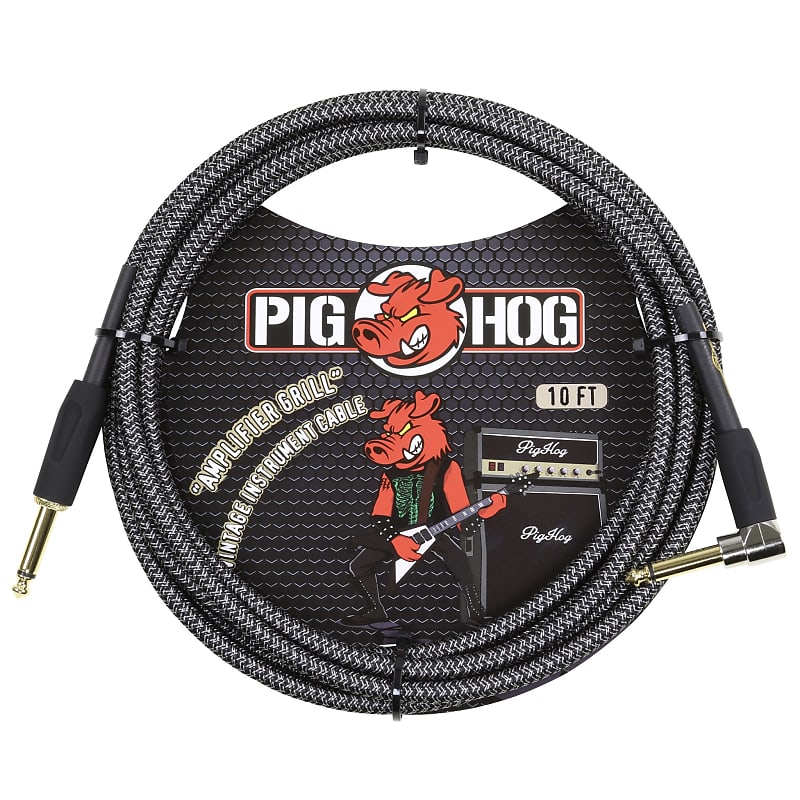 Pig Hog "Amplifier Grill" (Black/Silver) Vintage Woven 10-ft Instrument Cable, 1/4"-1/4" Rt Angle image 1