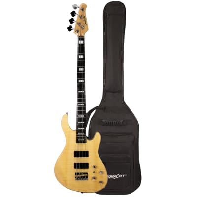 Sawtooth Mod24 Series Natural Flame Maple 24 Fret Electric Bass Guitar w Fishman Fluence Pickups and Padded Gig Bag for sale