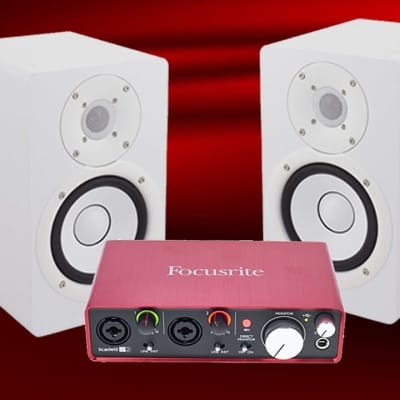 Yamaha HS5w HS5-W White 5" (5-inch) Studio Monitor Pair w/ Focusrite Scarlett 2i2 Audio Interface! image 1