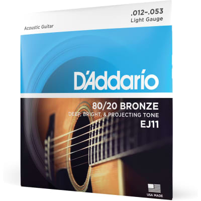 D'Addario EJ11 80/20 Bronze Acoustic Guitar Strings, Light, 12-53 for sale